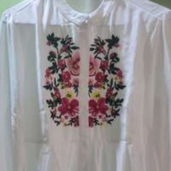 BOHO Flower Embroidery Peplum Blouse - Picture 7 of 8